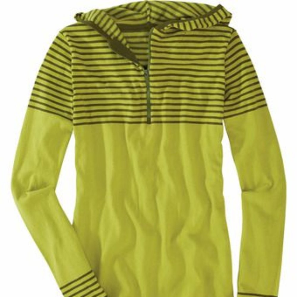 Title Nine Adapt 1/4 Zip Hooded Sweater Green Stripe Medium